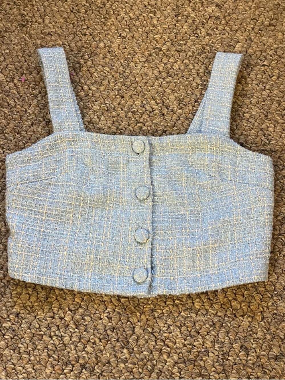 JASON WU Tweed Cropped Top Light Blue Button Front Tank Square Neck Preppy | 2 - Picture 7 of 10